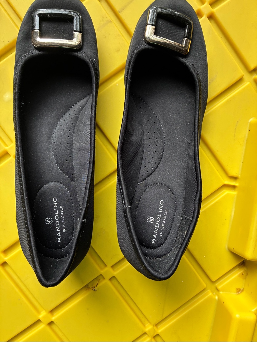 Bandolino Black Ballet Flats with Square Gold Buckles